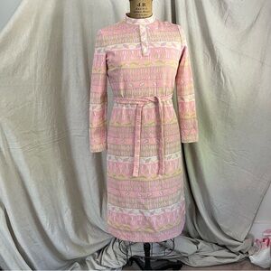 Vintage Kimberly ILGWU Made Women’s Zip Back Patterned Dress with Belt